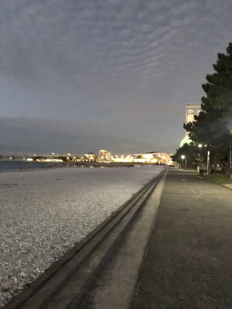 せんなん釣り,マーブルビーチ,夕日,りんくう公園,りんくうアウトレット,テトラ,駆け上がり,ガシラ,ウキ釣り,夜釣り,ウキ釣り,アオイソメ,雲がいい感じ,砂利浜,